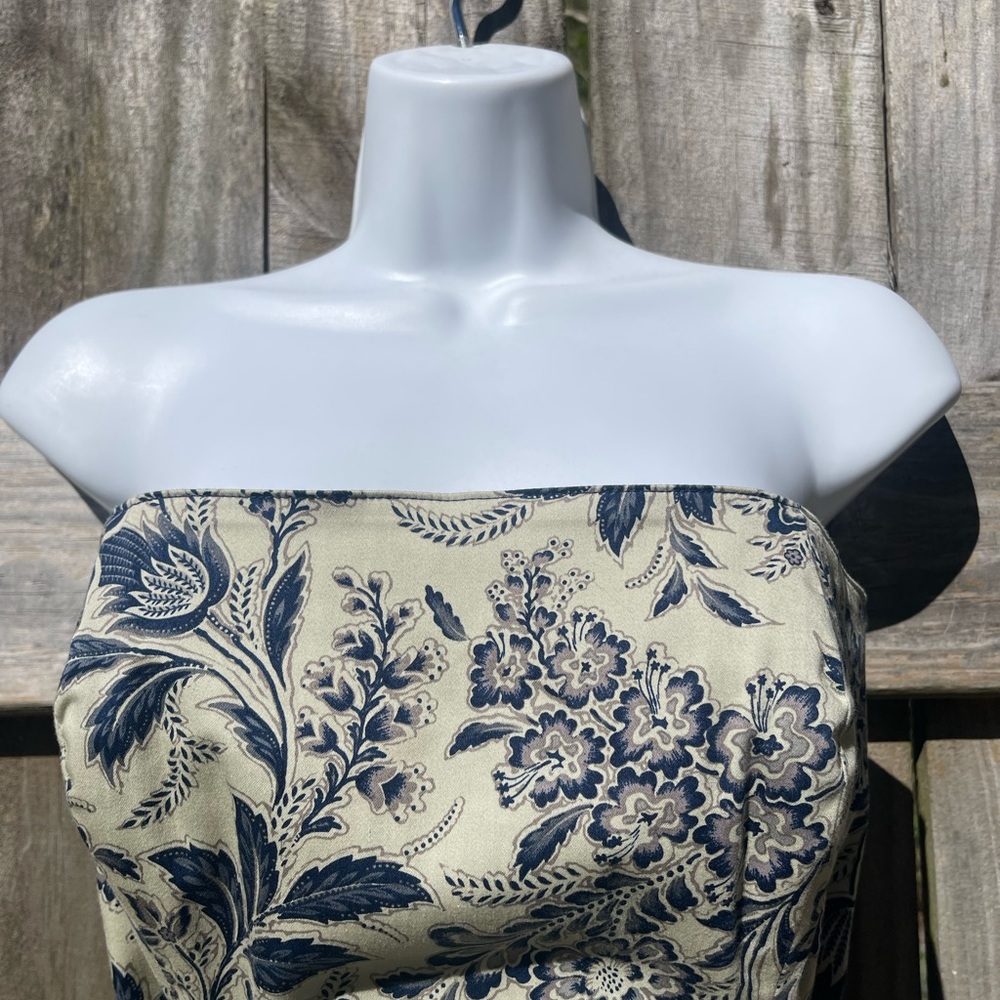 SEV Floral Print Strapless Midi Dress in Cream and Navy Sz 6 - Picture 4 of 10